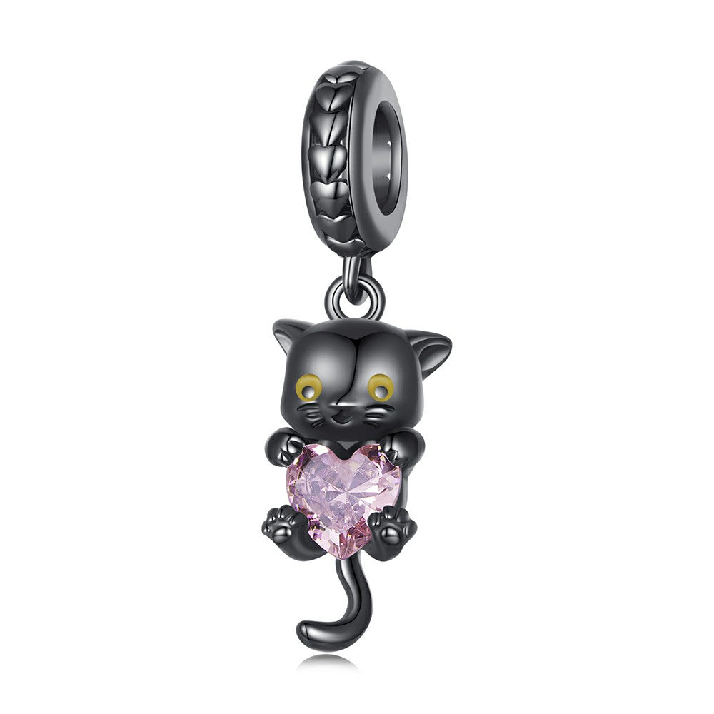 Little Black Cat Dangle Charm Silver