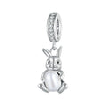 Rabit Hug Pearl Dangle Charm Silver