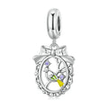 Bird in Mistletoe Round Ring Dangle Charm Silver