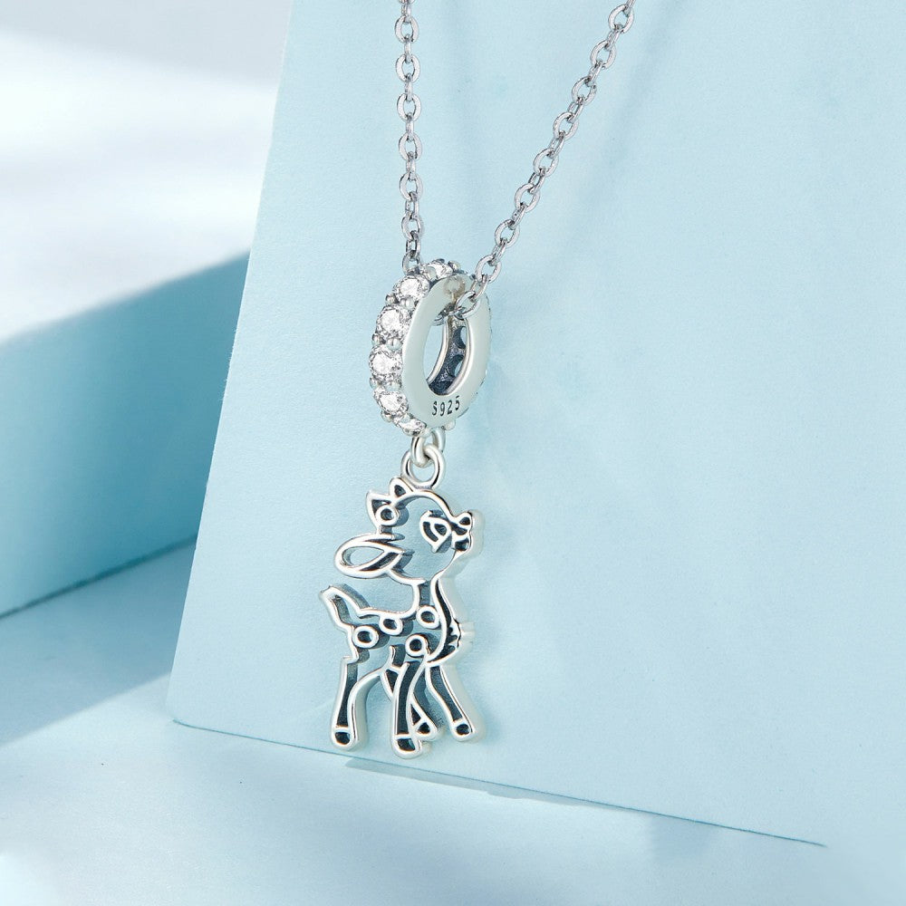 Cute Deer Dangle Charm Silver
