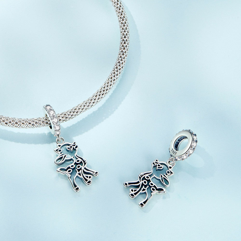 Cute Deer Dangle Charm Silver