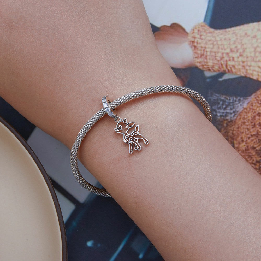 Cute Deer Dangle Charm Silver