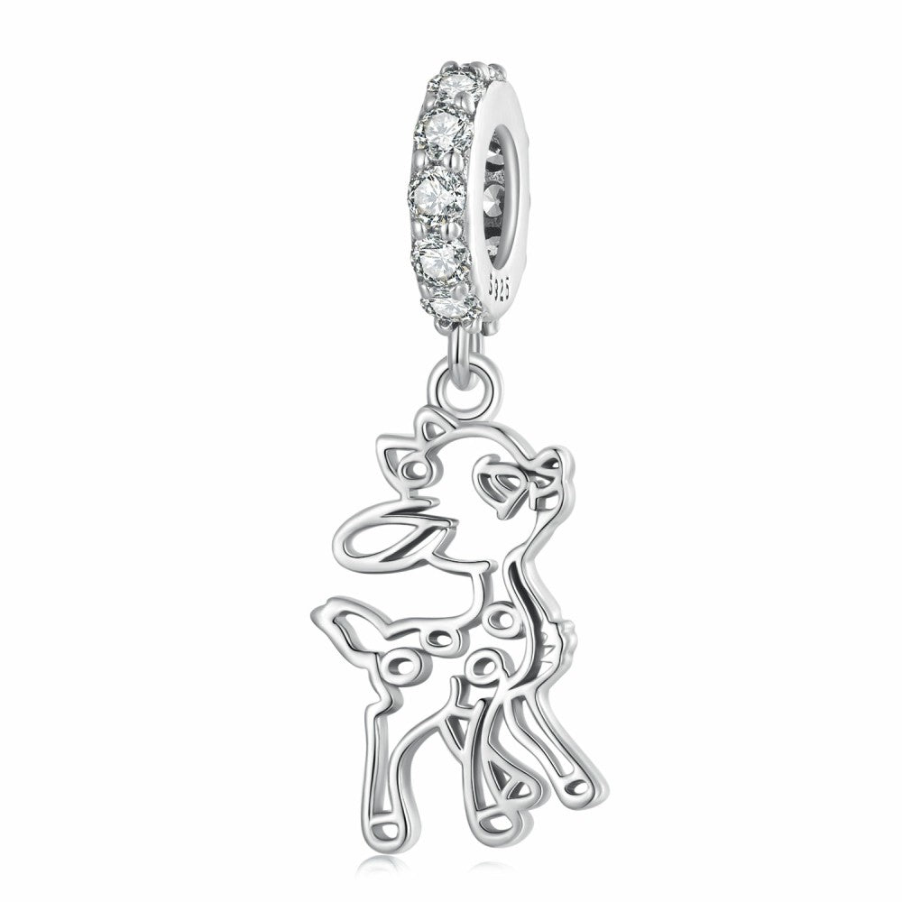 Cute Deer Dangle Charm Silver