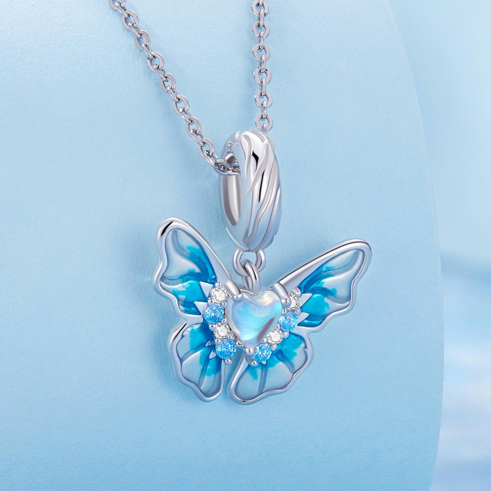 Bule Butterfly Dangle Charm Silver