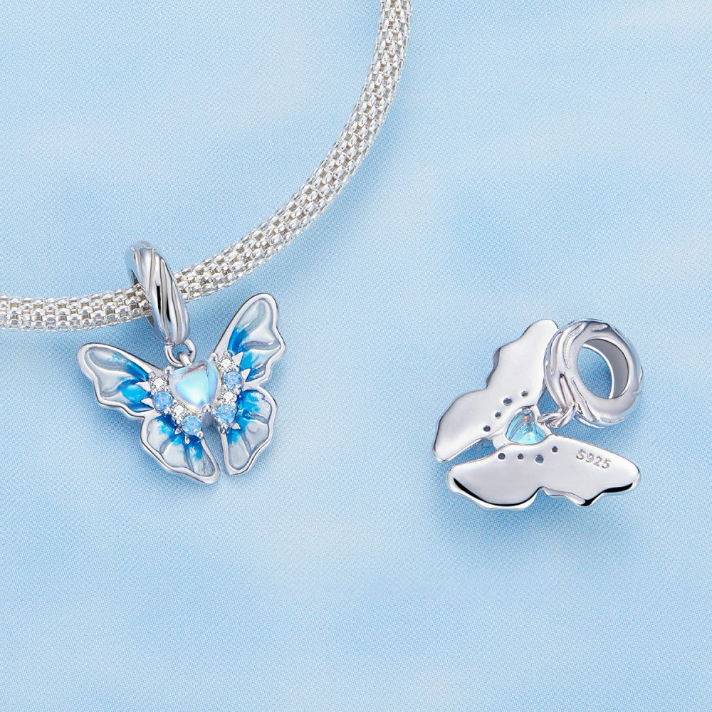 Bule Butterfly Dangle Charm Silver