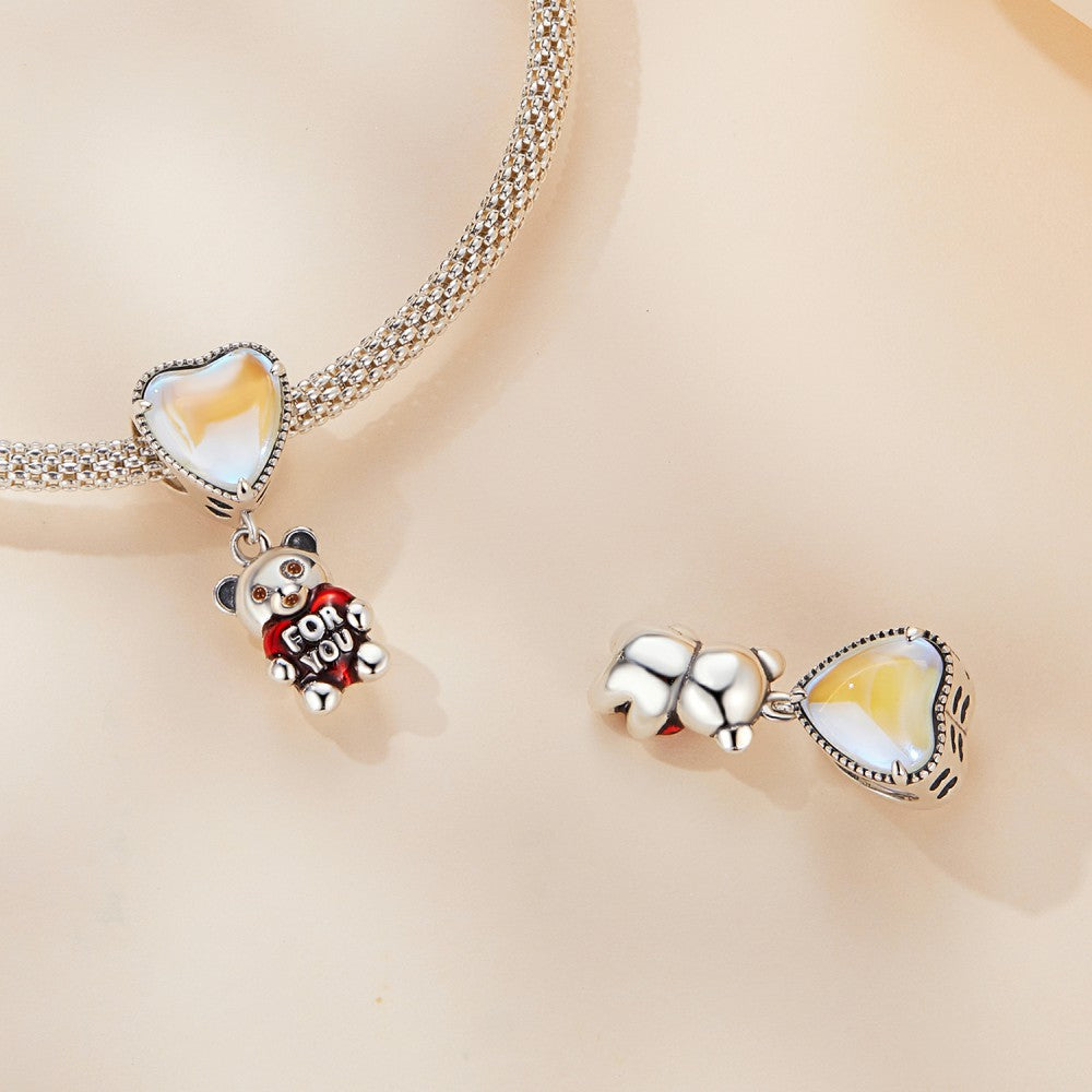 Heart for You Bear Dangle Charm Silver