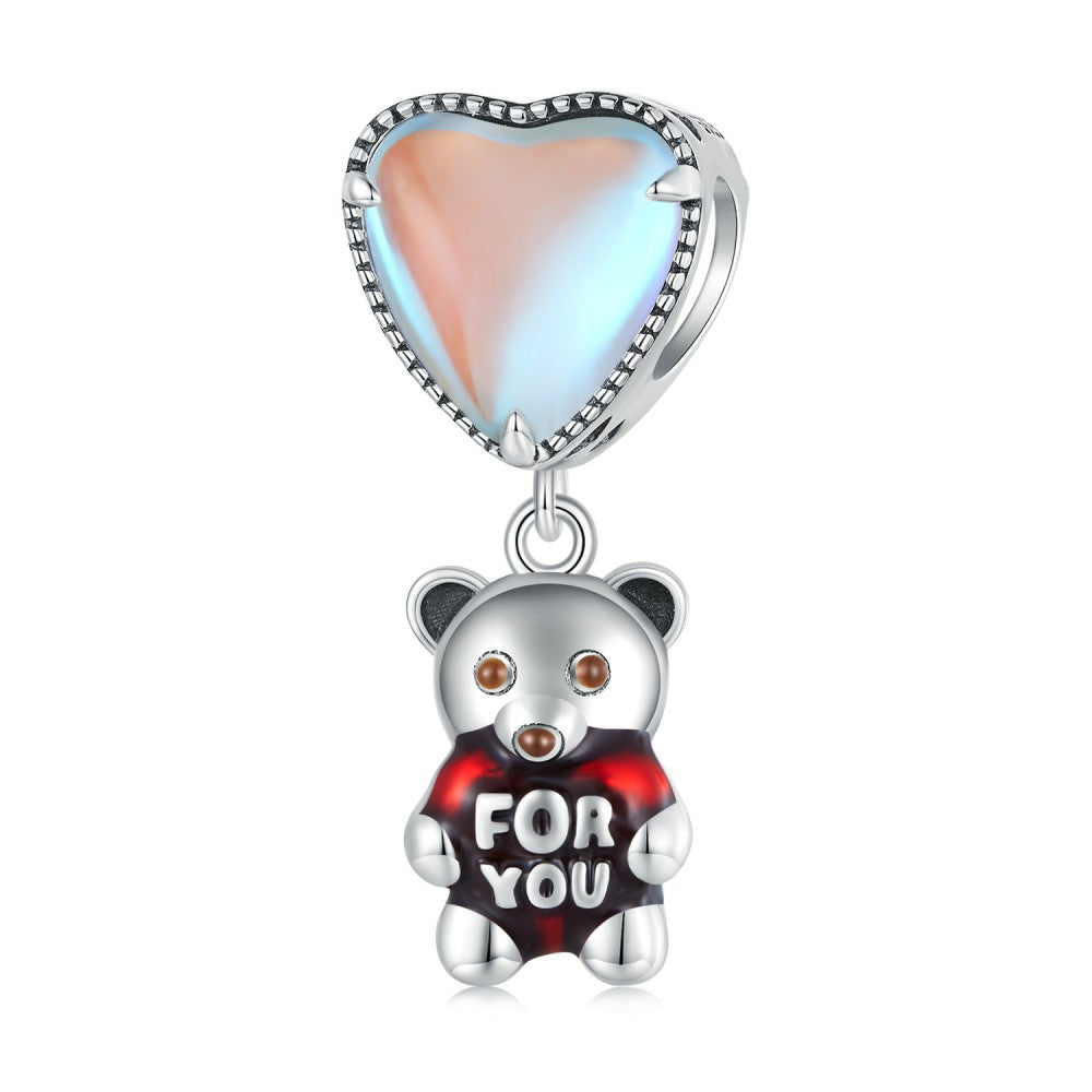 Heart for You Bear Dangle Charm Silver