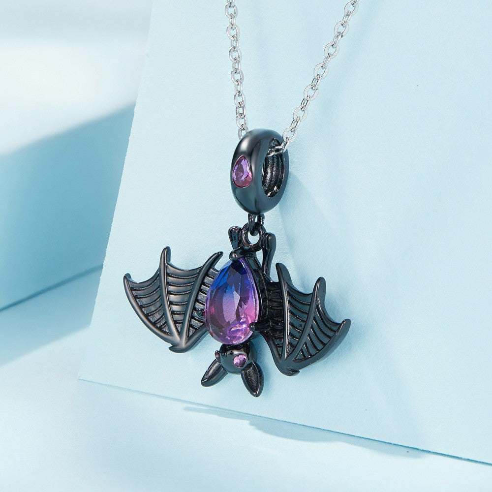 Black Bat Dangle Charm Silver