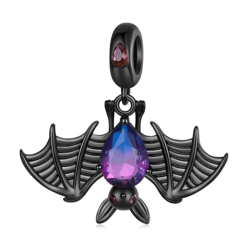 Black Bat Dangle Charm Silver