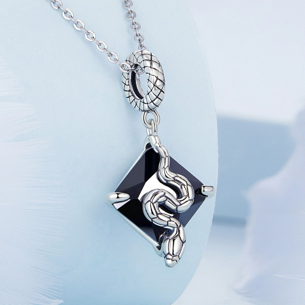 Snake on Black Dangle Charm Silver