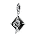 Snake on Black Dangle Charm Silver
