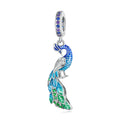Blue Peacock Dangle Charm Silver