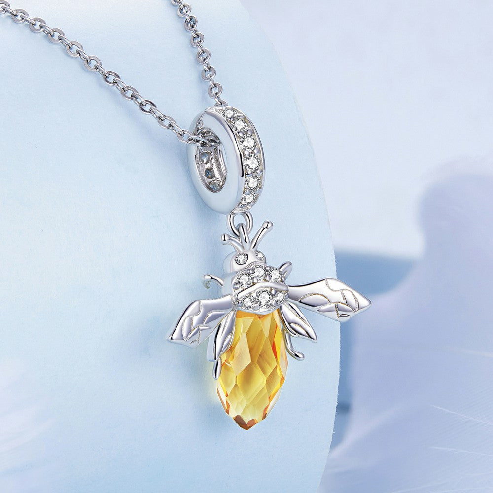 Bee Yellow Dangle Charm Silver
