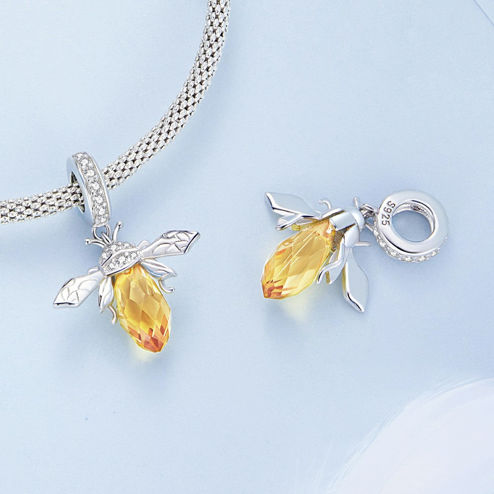 Bee Yellow Dangle Charm Silver