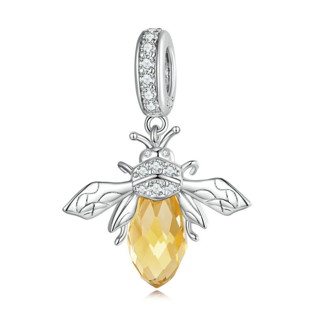 Bee Yellow Dangle Charm Silver