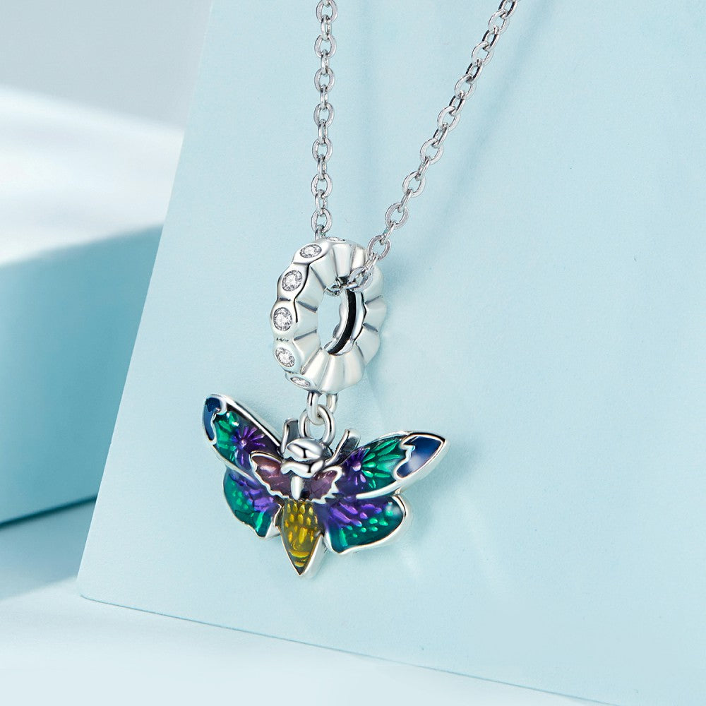Weird Bee Enamel Dangle Charm Silver