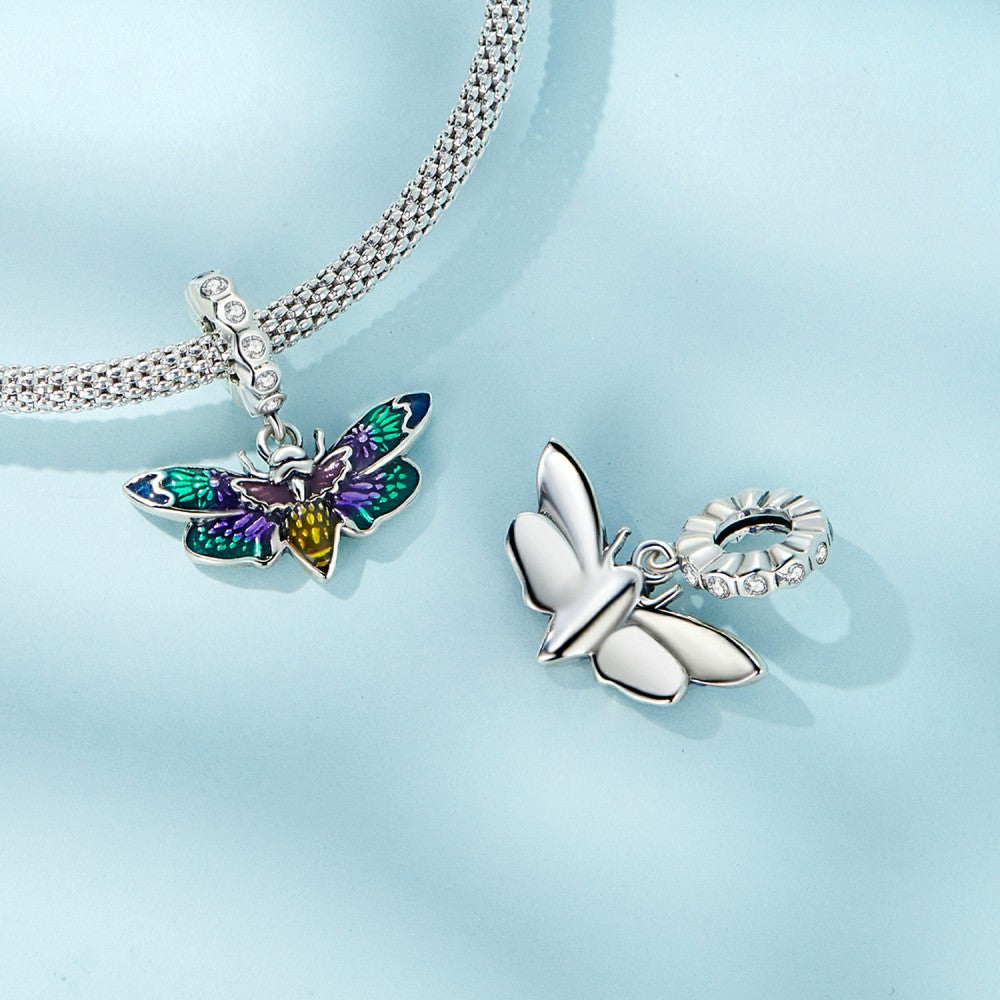 Weird Bee Enamel Dangle Charm Silver