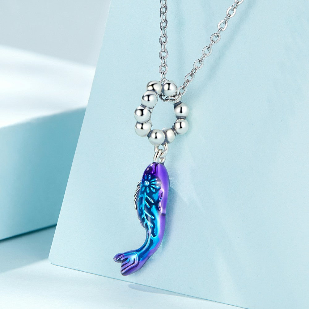 Blue Weird Fish Enamel Dangle Charm Silver