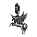 Black Flying Horse Dangle Charm Silver