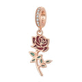 Red Rose Dangle Charm Silver