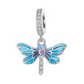 Blue Dragonfly Dangle Charm Silver
