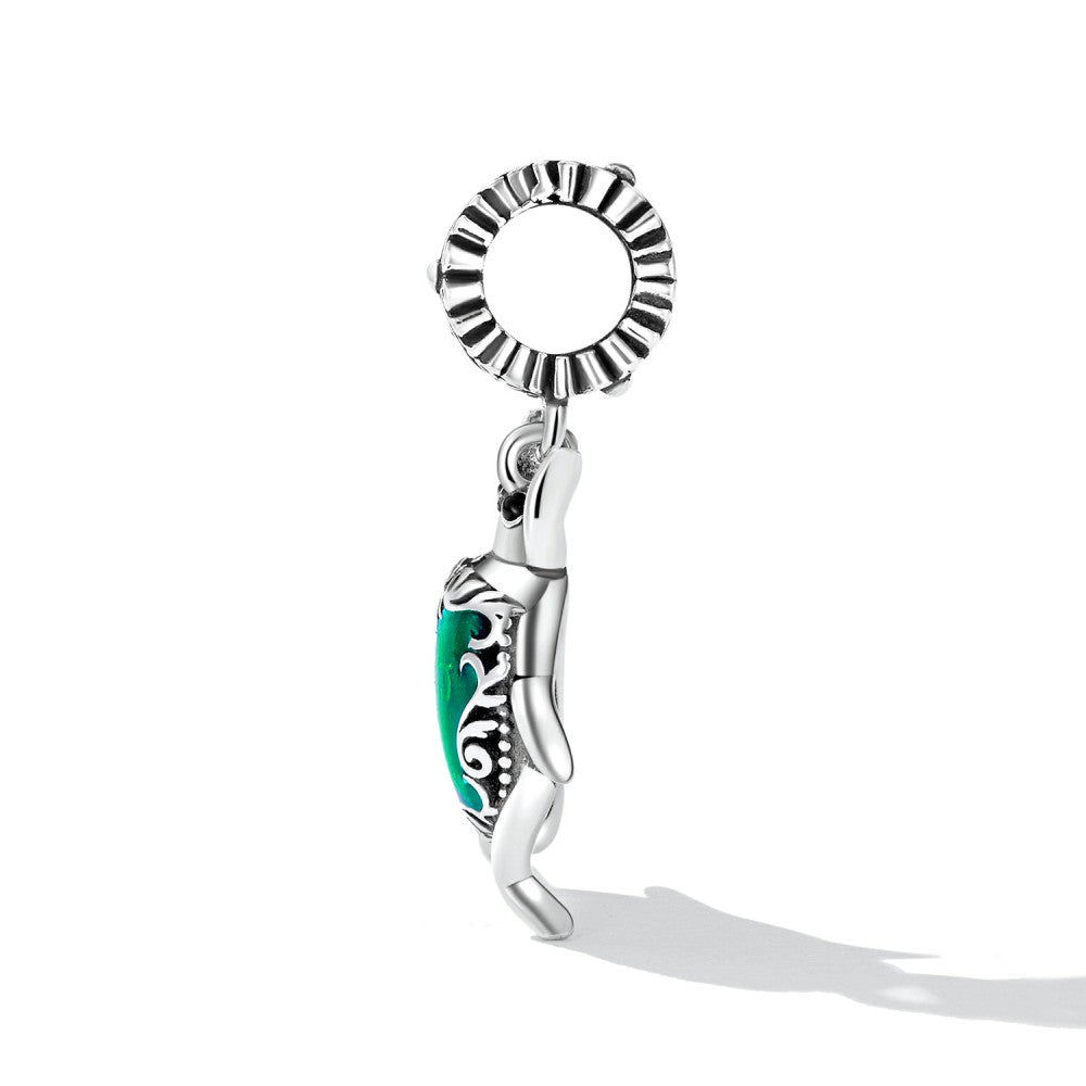 Green Beetle Elf Dangle Charm Silver