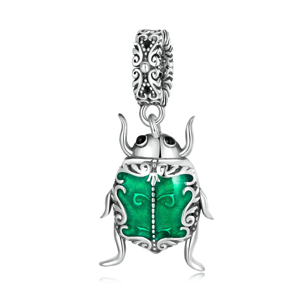 Green Beetle Elf Dangle Charm Silver