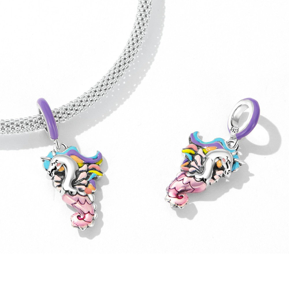 Unicorn Enamel Dangle Charm Silver