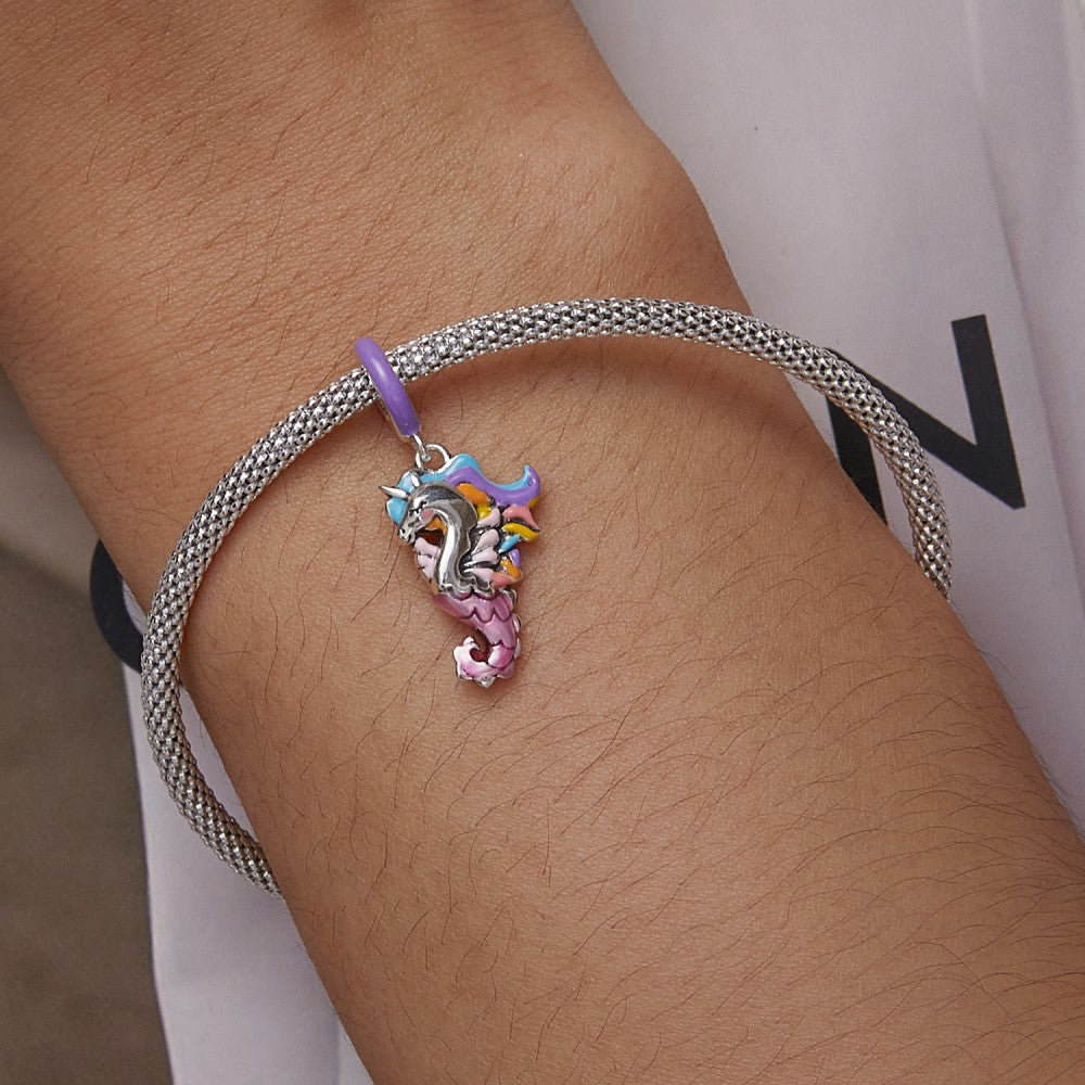 Unicorn Enamel Dangle Charm Silver