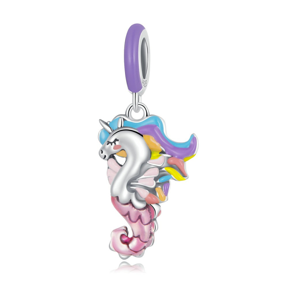 Unicorn Enamel Dangle Charm Silver