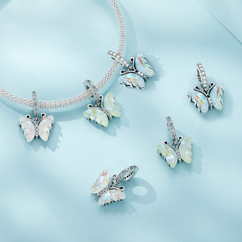 Aurora Butterfly Dangle Charm Silver