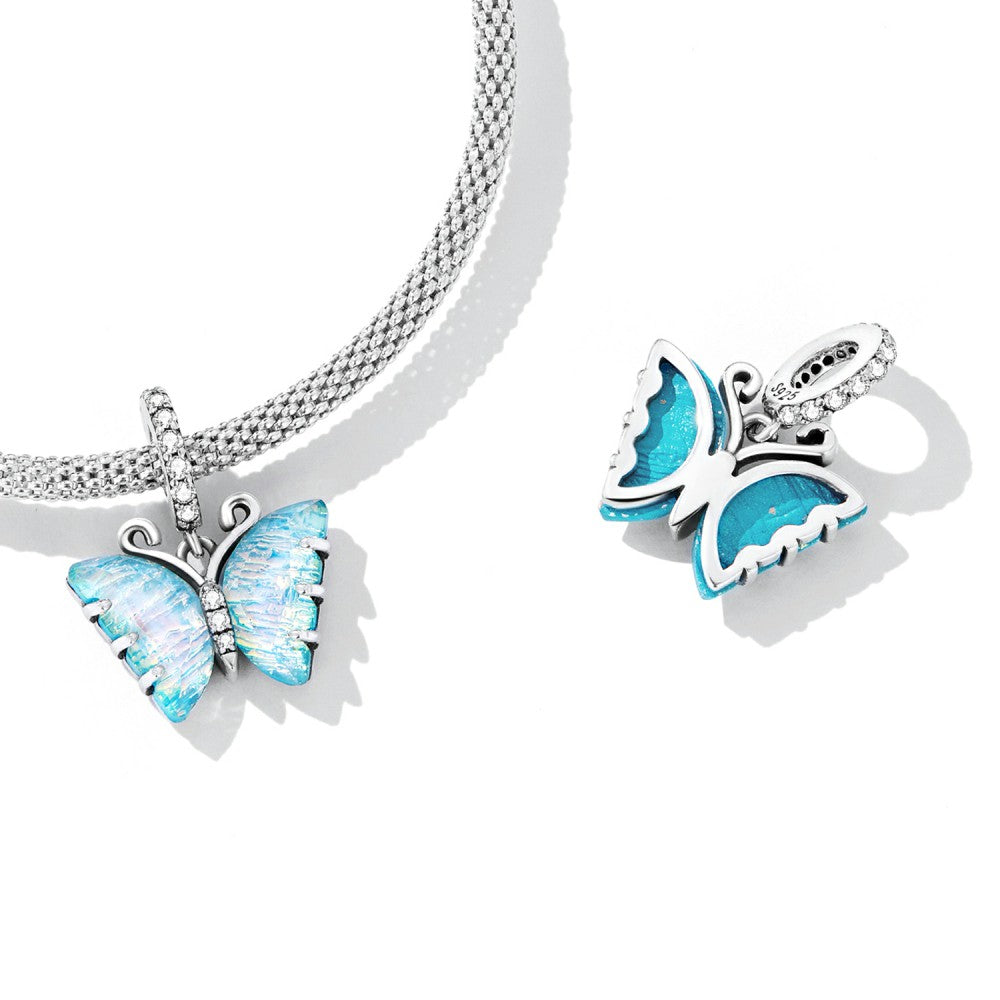 Aurora Butterfly Dangle Charm Silver