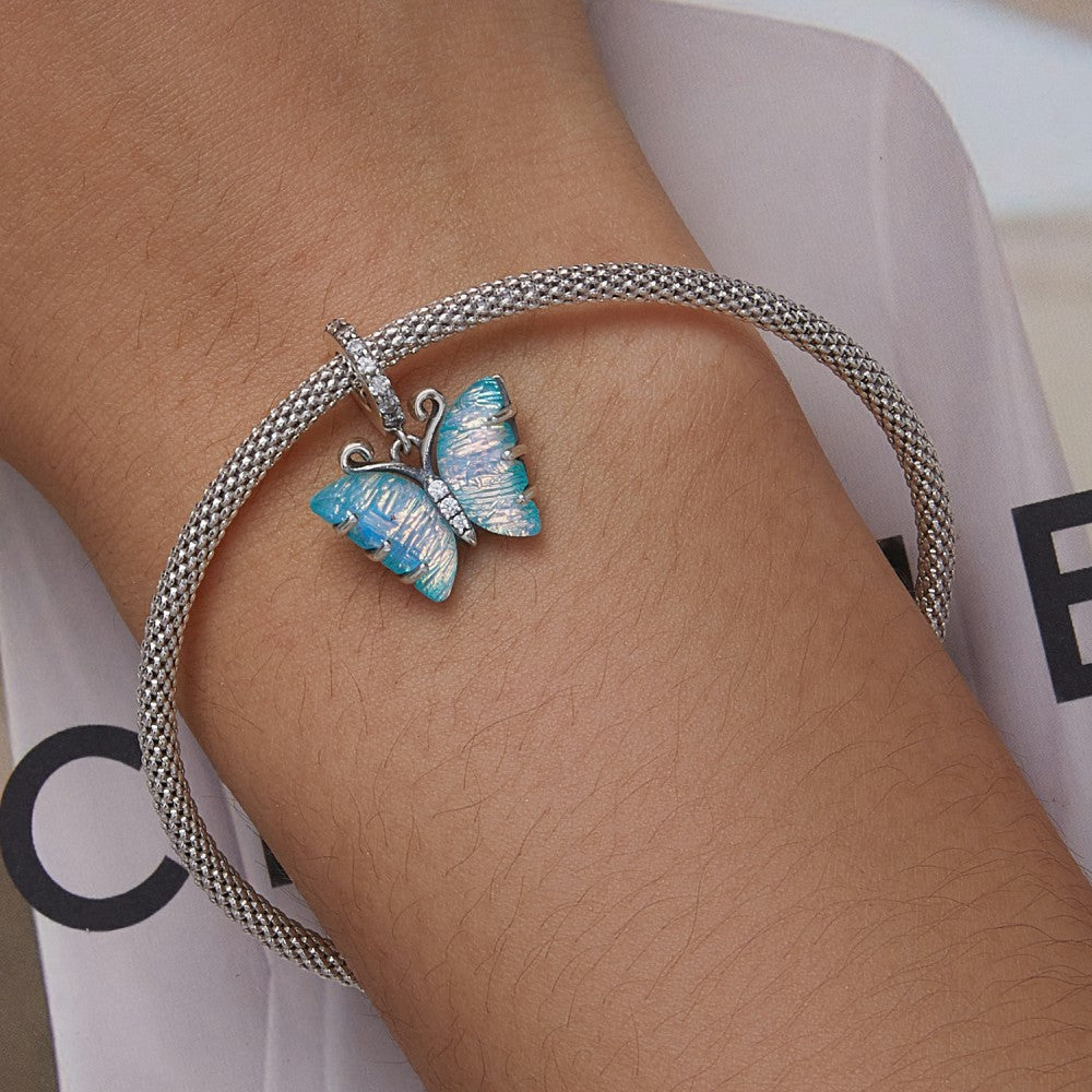 Aurora Butterfly Dangle Charm Silver