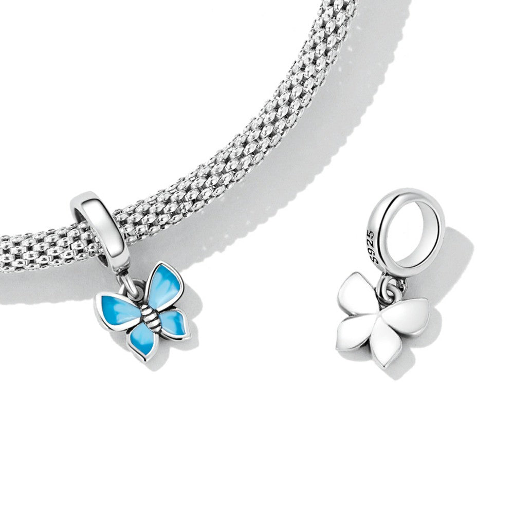 Blue Butterfly Dangle Charm Silver