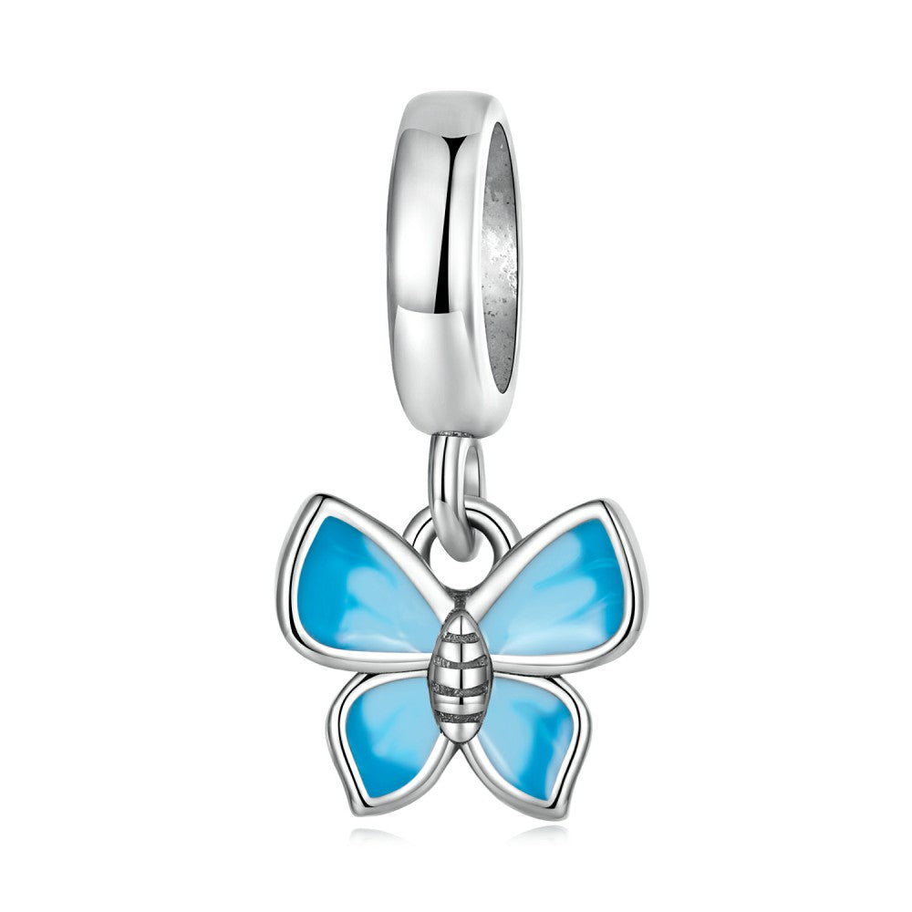 Blue Butterfly Dangle Charm Silver