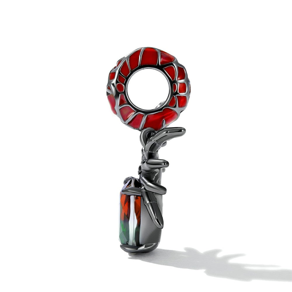 Black and Red Dark Spider Dangle Charm Silver