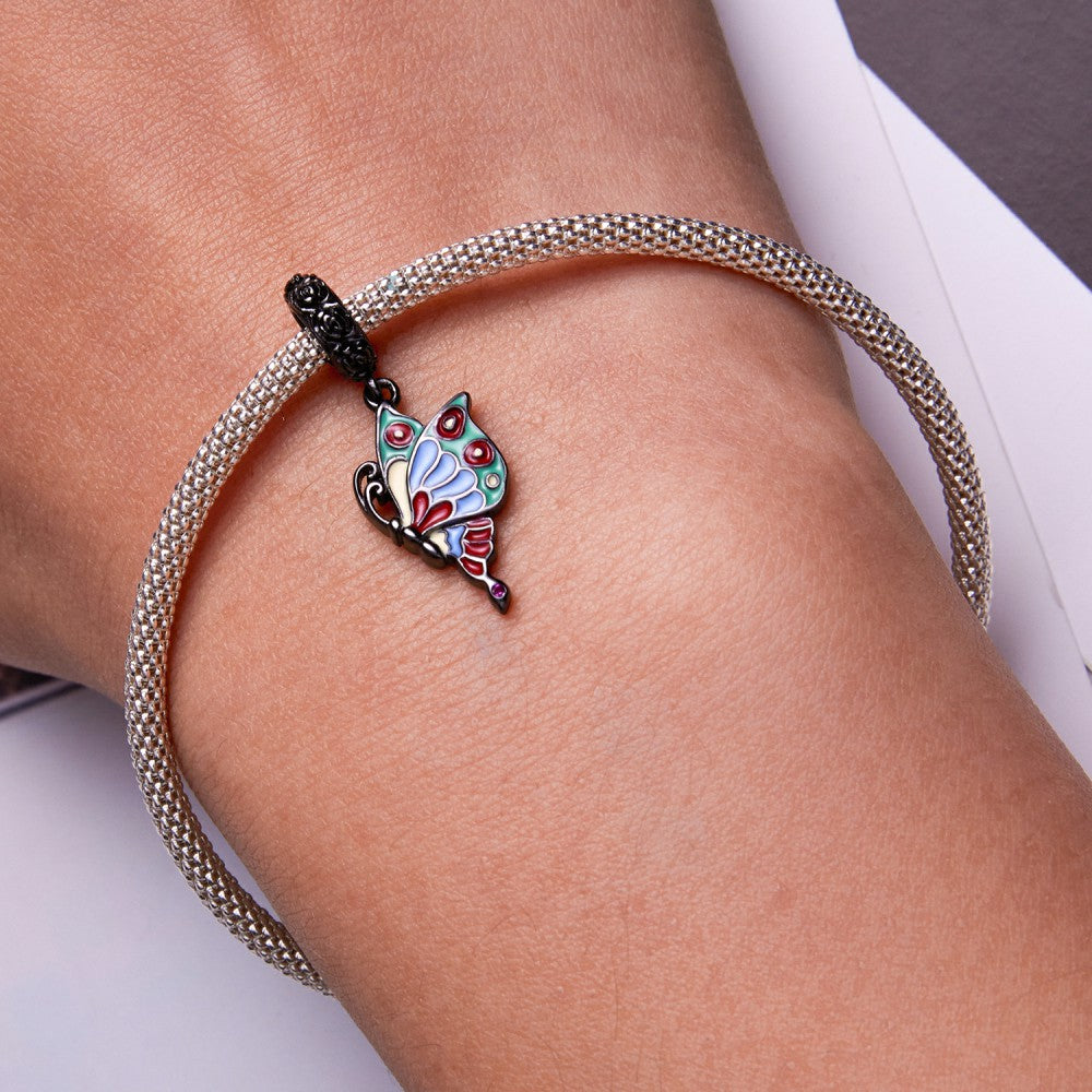 Art Butterfly Dangle Charm Silver