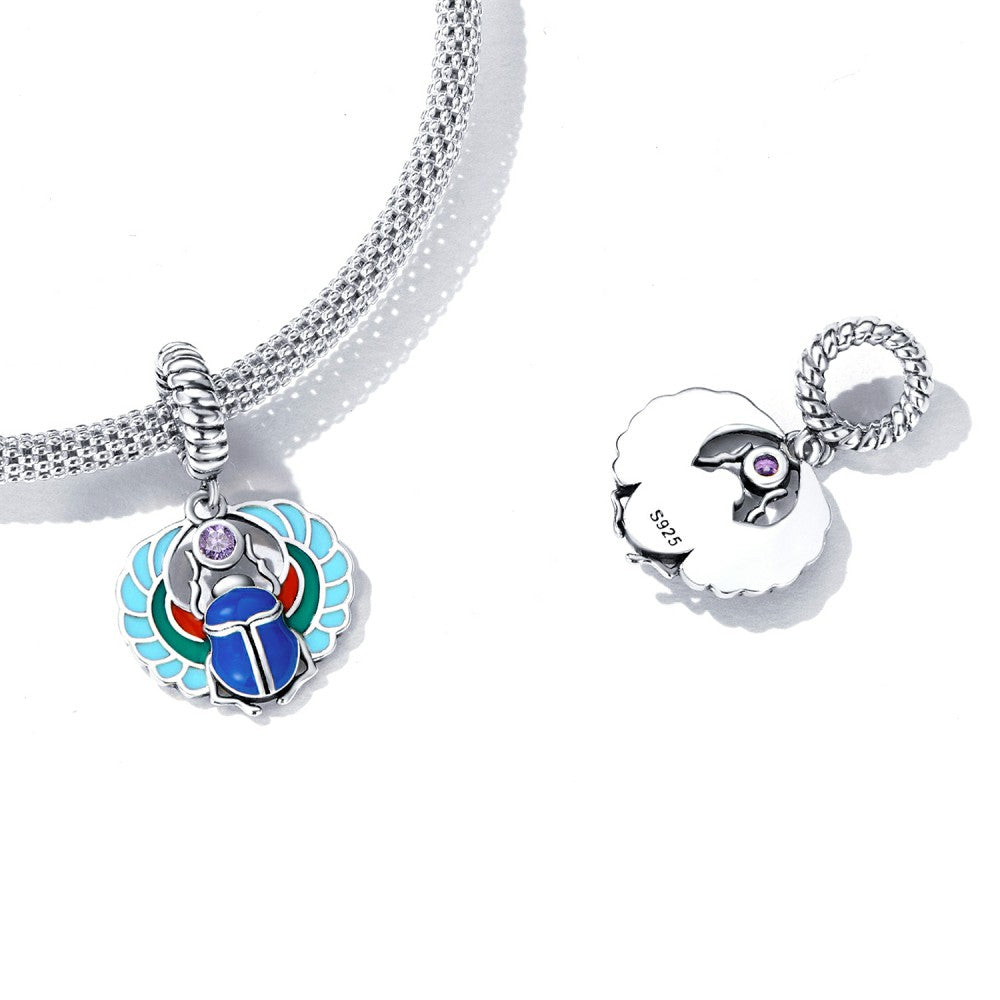 Blue Scarab Dangle Charm Silver