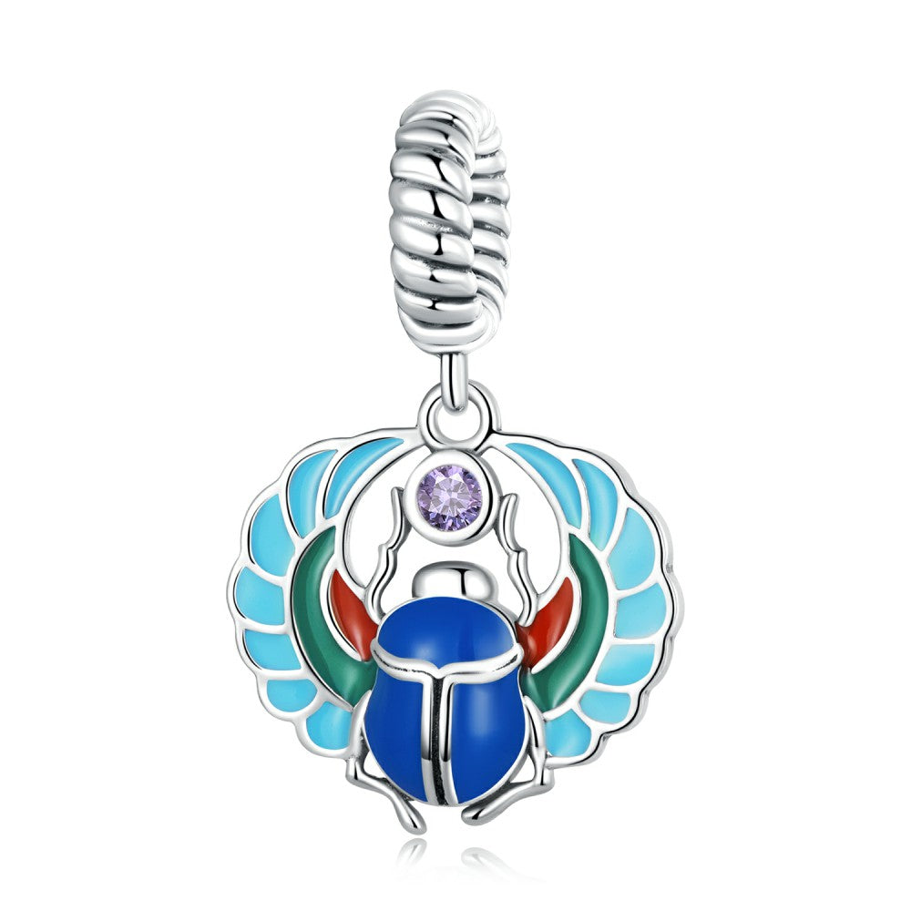 Blue Scarab Dangle Charm Silver
