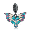 Art Butterfly and Black Rose Dangle Charm Silver