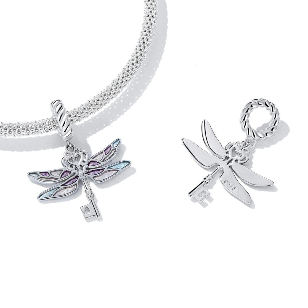 Dragonfly Key Dangle Charm Silver