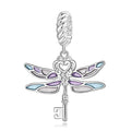 Dragonfly Key Dangle Charm Silver