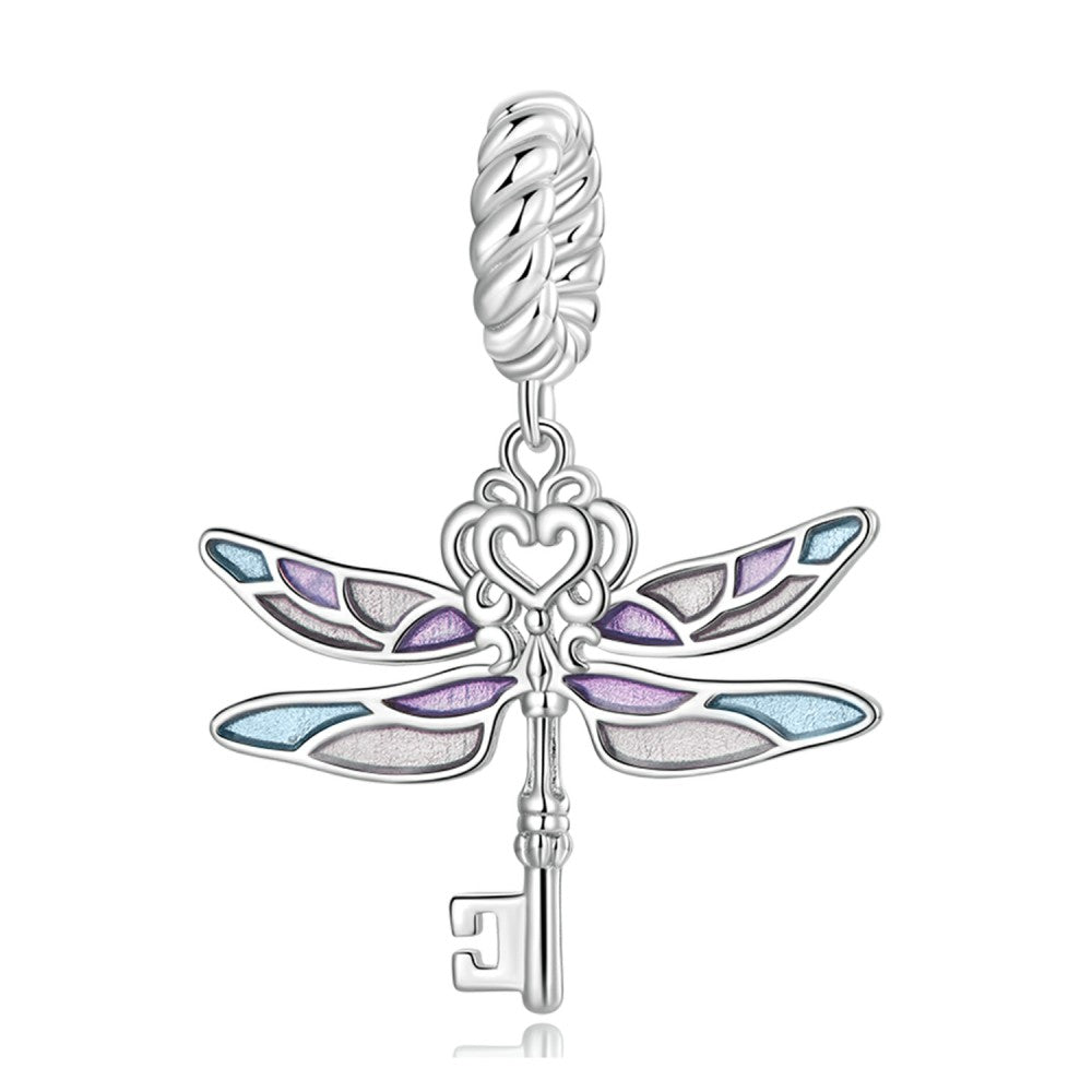 Dragonfly Key Dangle Charm Silver