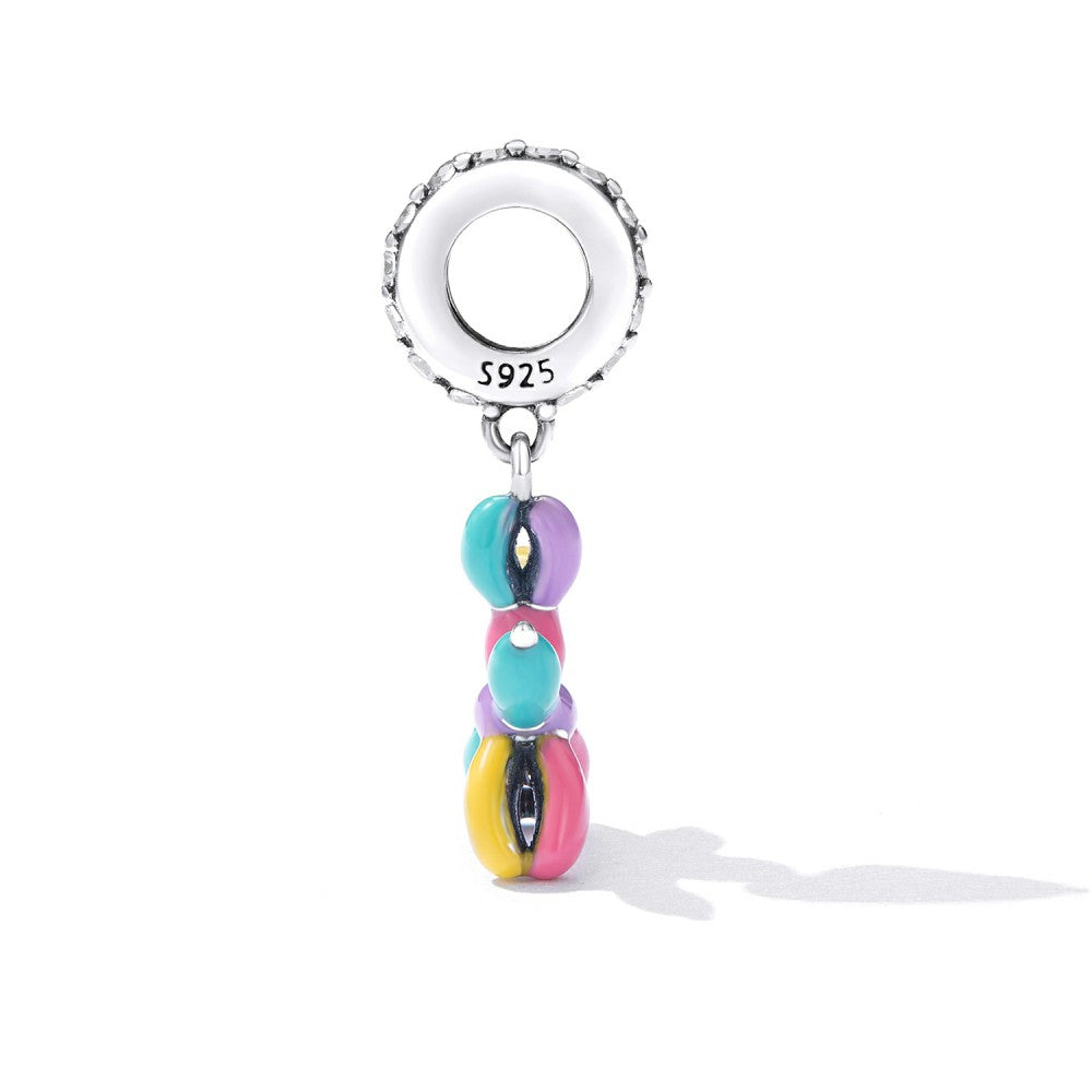 Colorful Balloon Puppy Dangle Charm Silver