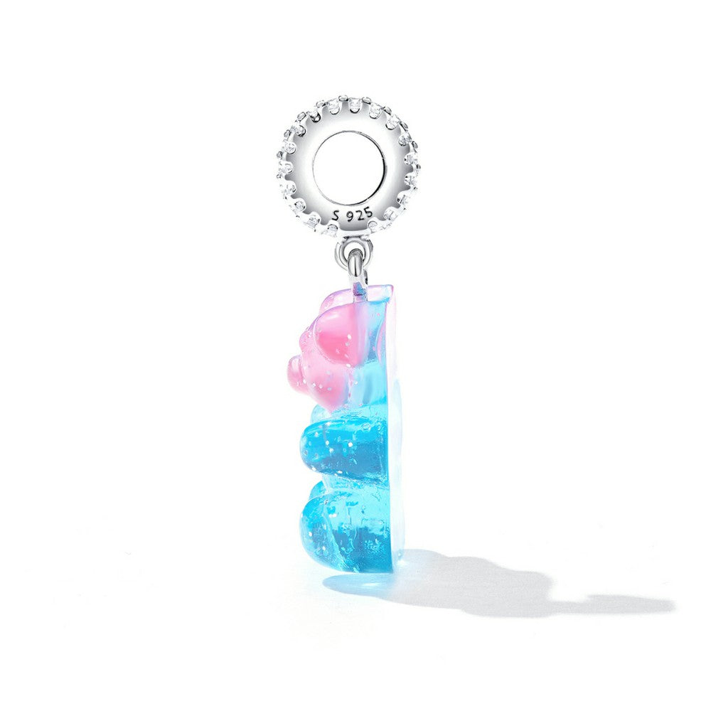 Pink and Blue Candy Bear Dangle Charm Silver