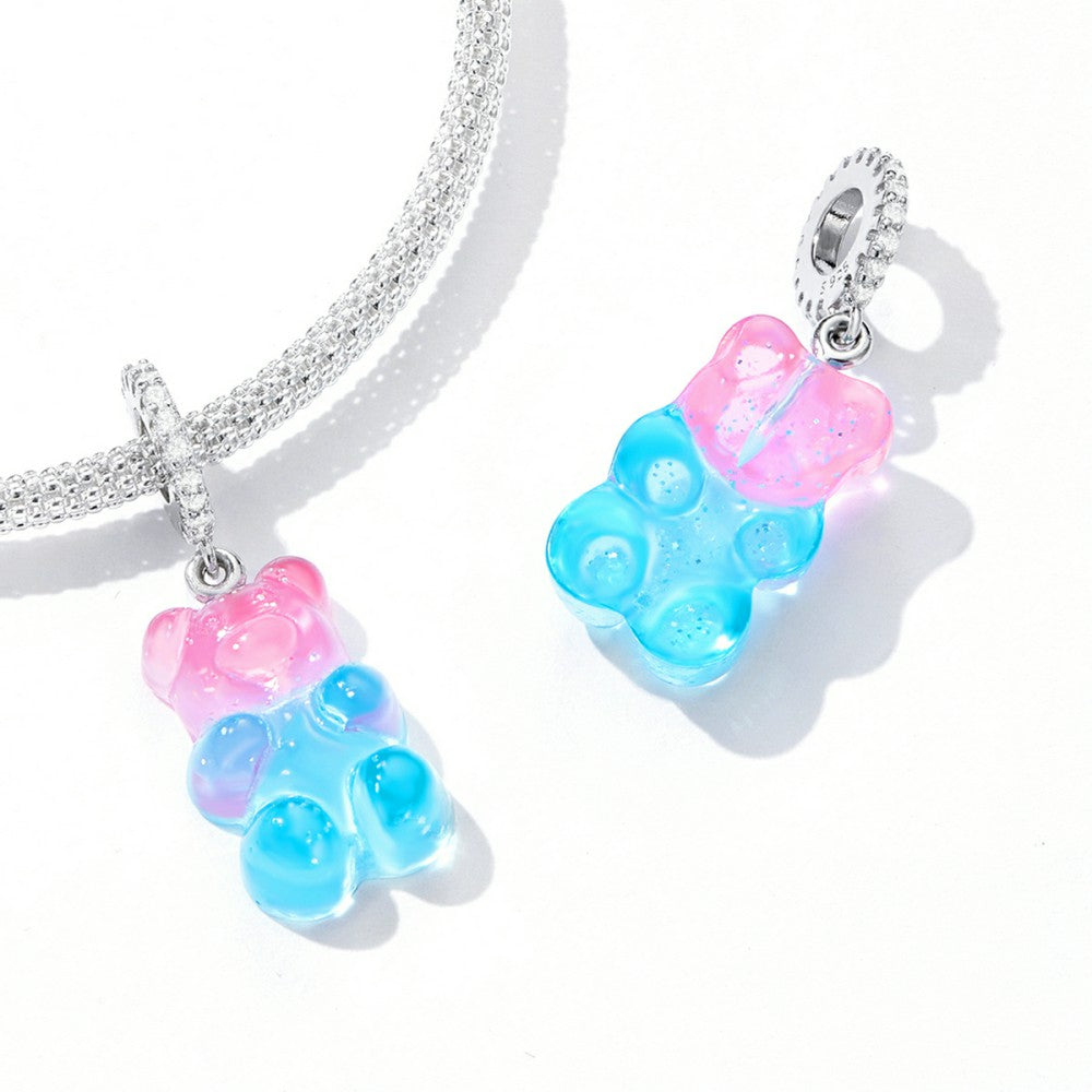Pink and Blue Candy Bear Dangle Charm Silver