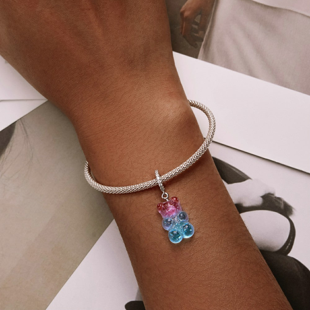 Pink and Blue Candy Bear Dangle Charm Silver