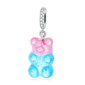 Pink and Blue Candy Bear Dangle Charm Silver