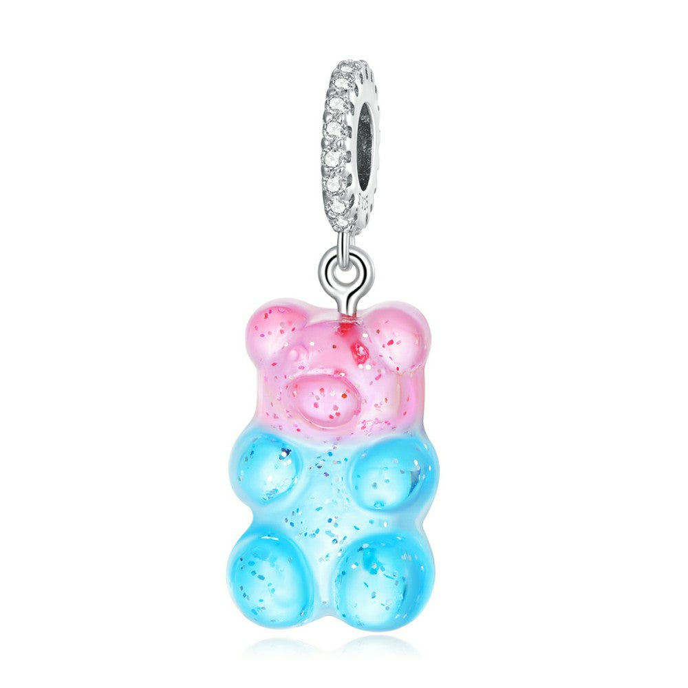 Pink and Blue Candy Bear Dangle Charm Silver