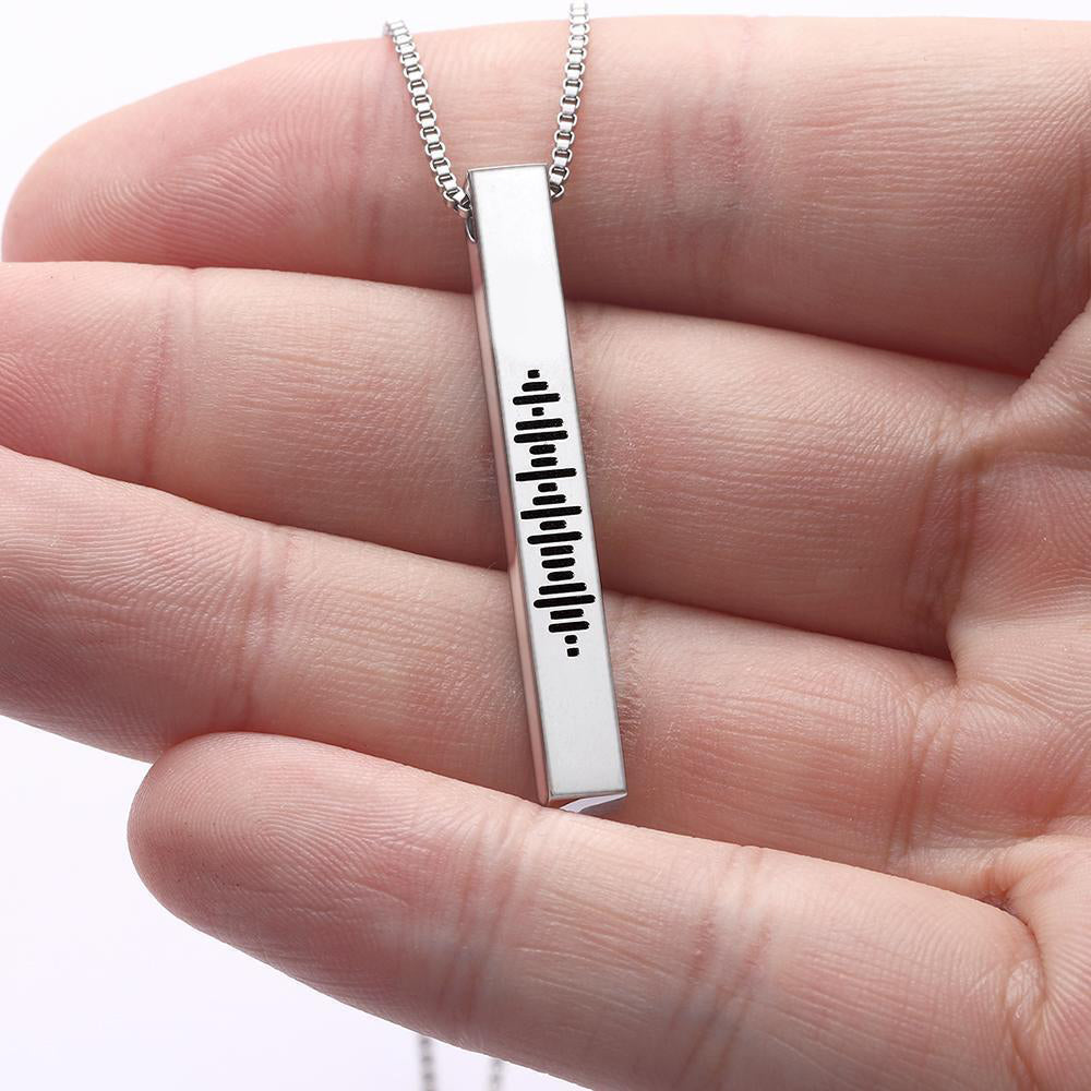 Scannable Music Code Necklace 3D Engraved Vertical Bar Necklace Gifts for Her